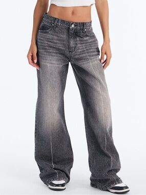Fashion Nova Women's Wide Leg Jeans in Washed Charcoal 9 NWT 33” inseam